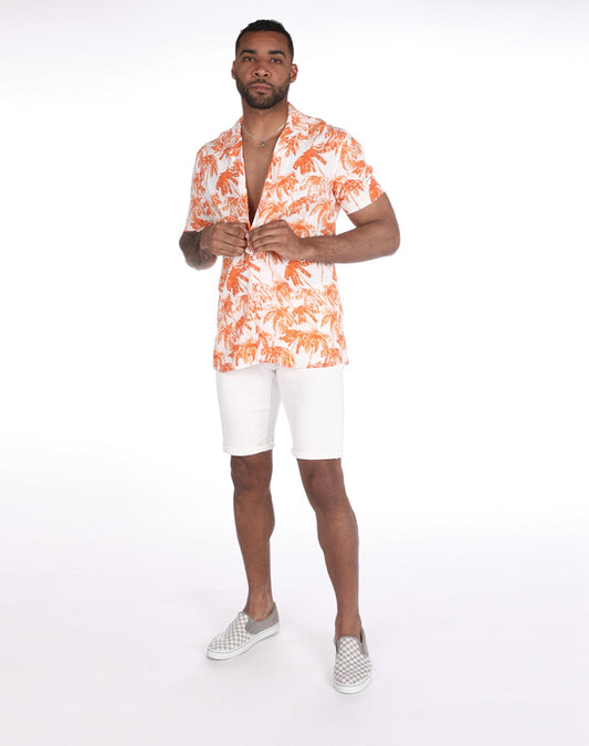 Camisa hawaiana de palmeras naranjas