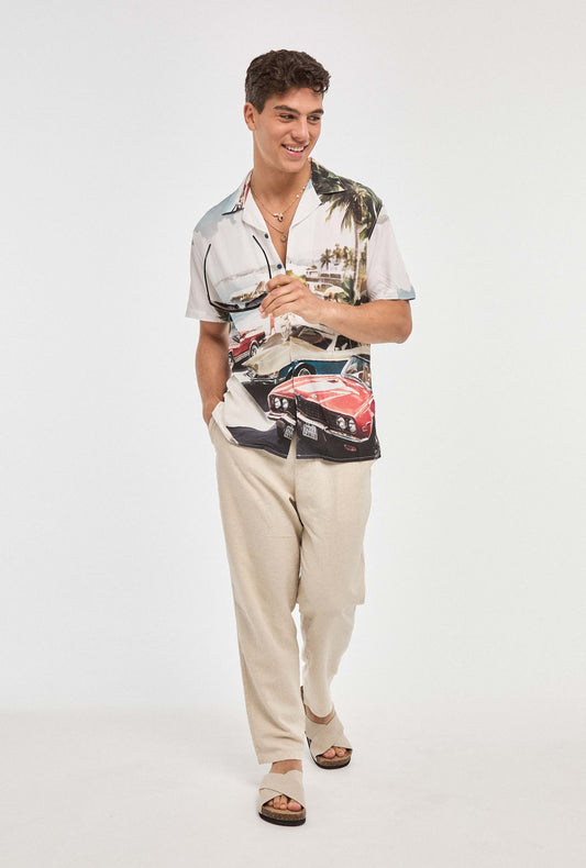 Camisa hawaiana blanca cubana años 90s