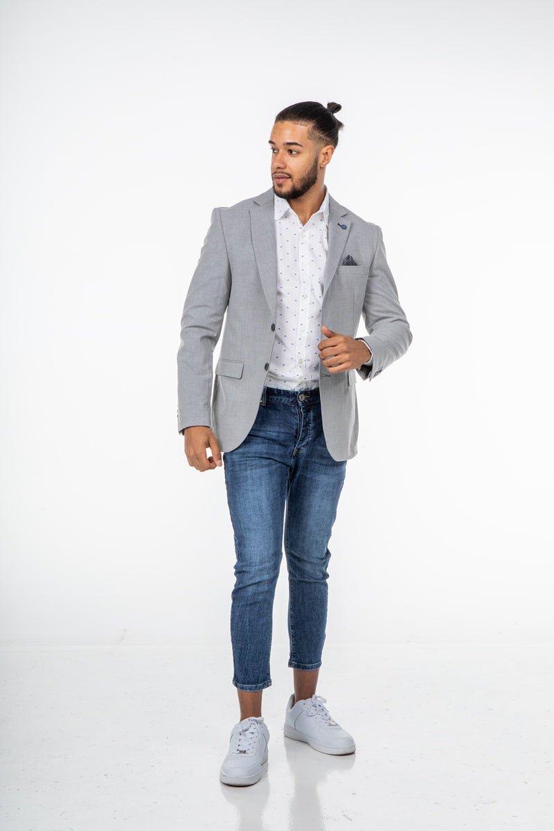 Americana gris con botón en azulAmericanasMGris