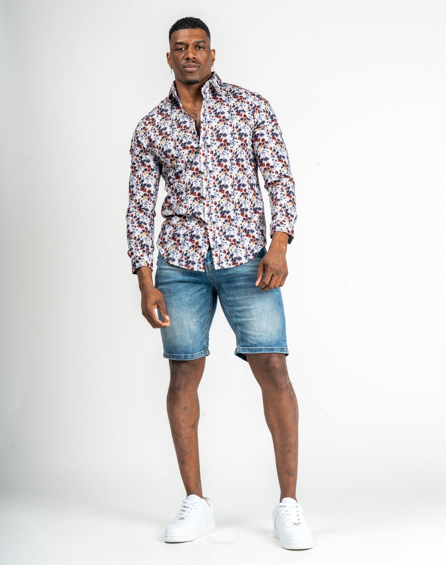 Camisa manga larga de flores para hombreCamisas manga largaBlancoS
