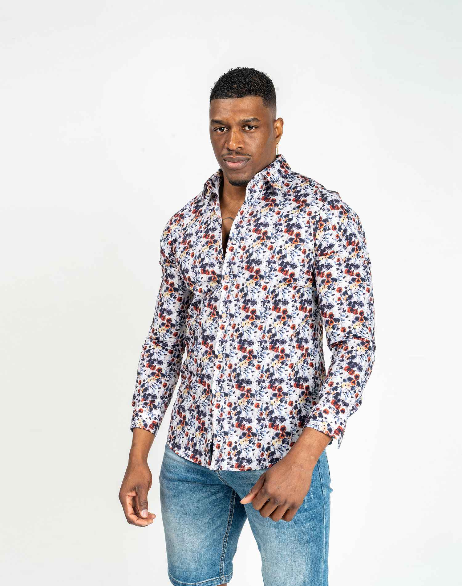 Camisa manga larga de flores para hombre