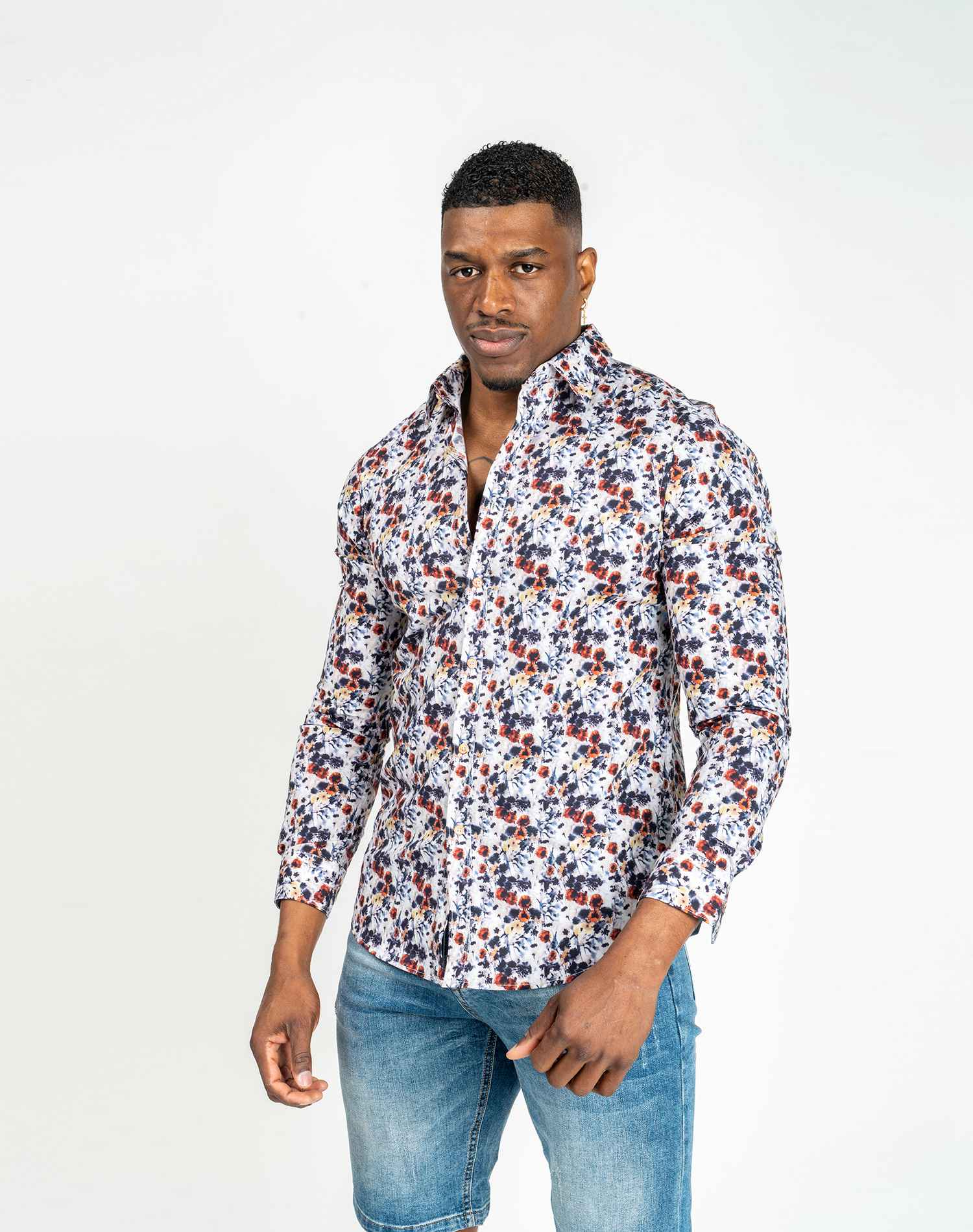 Camisa manga larga de flores para hombre - Main Image