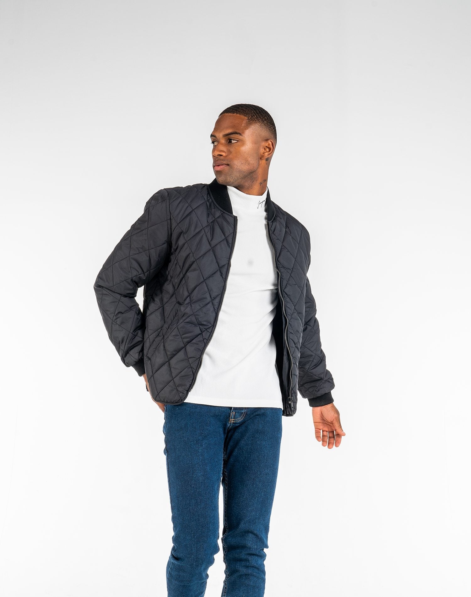 Chaqueta bomber acolchado de cuadros para hombresAbrigos / ChaquetasNegroS