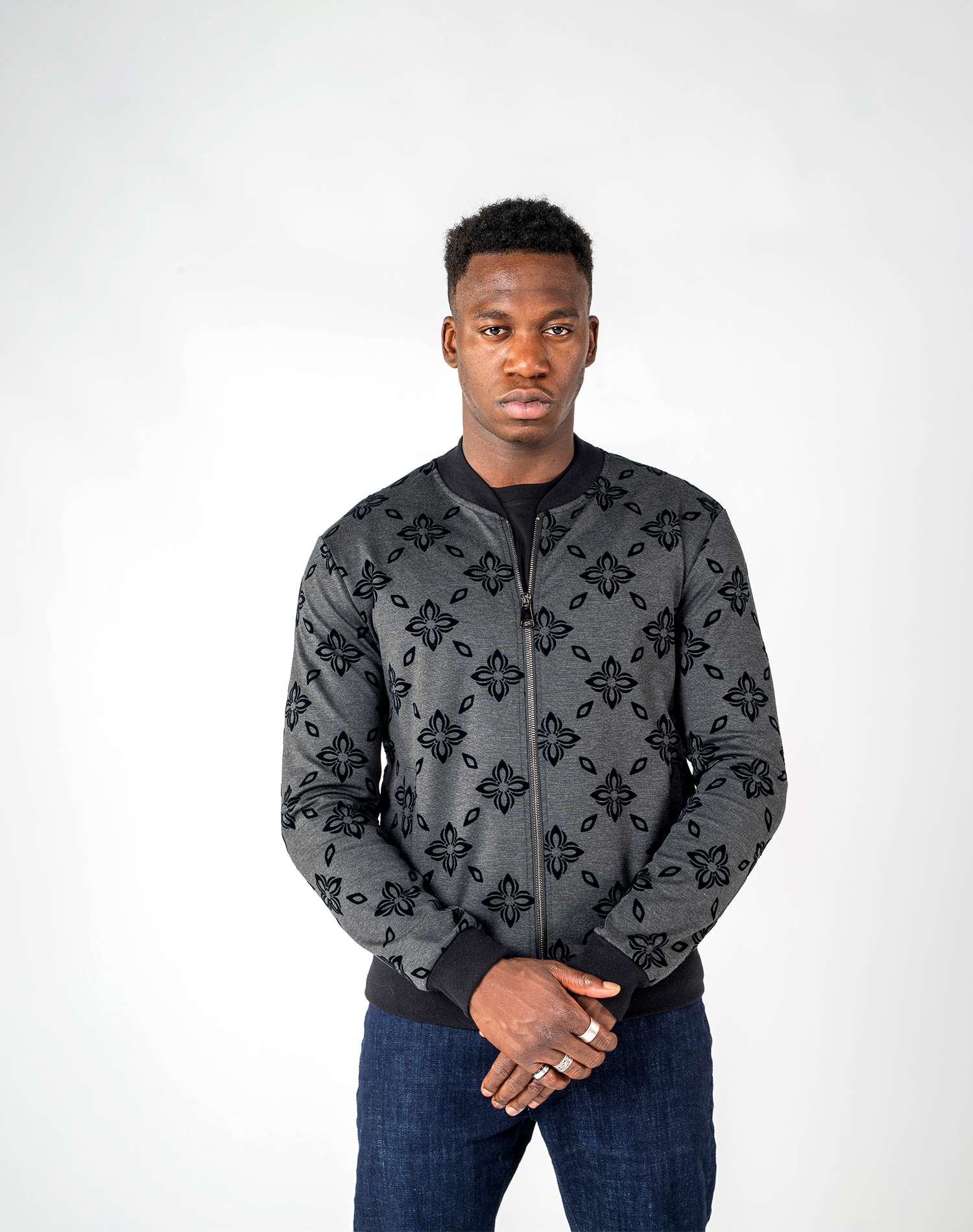 Chaqueta bomber de hombre jacquard flocado de estrellasAbrigos / ChaquetasGrisS