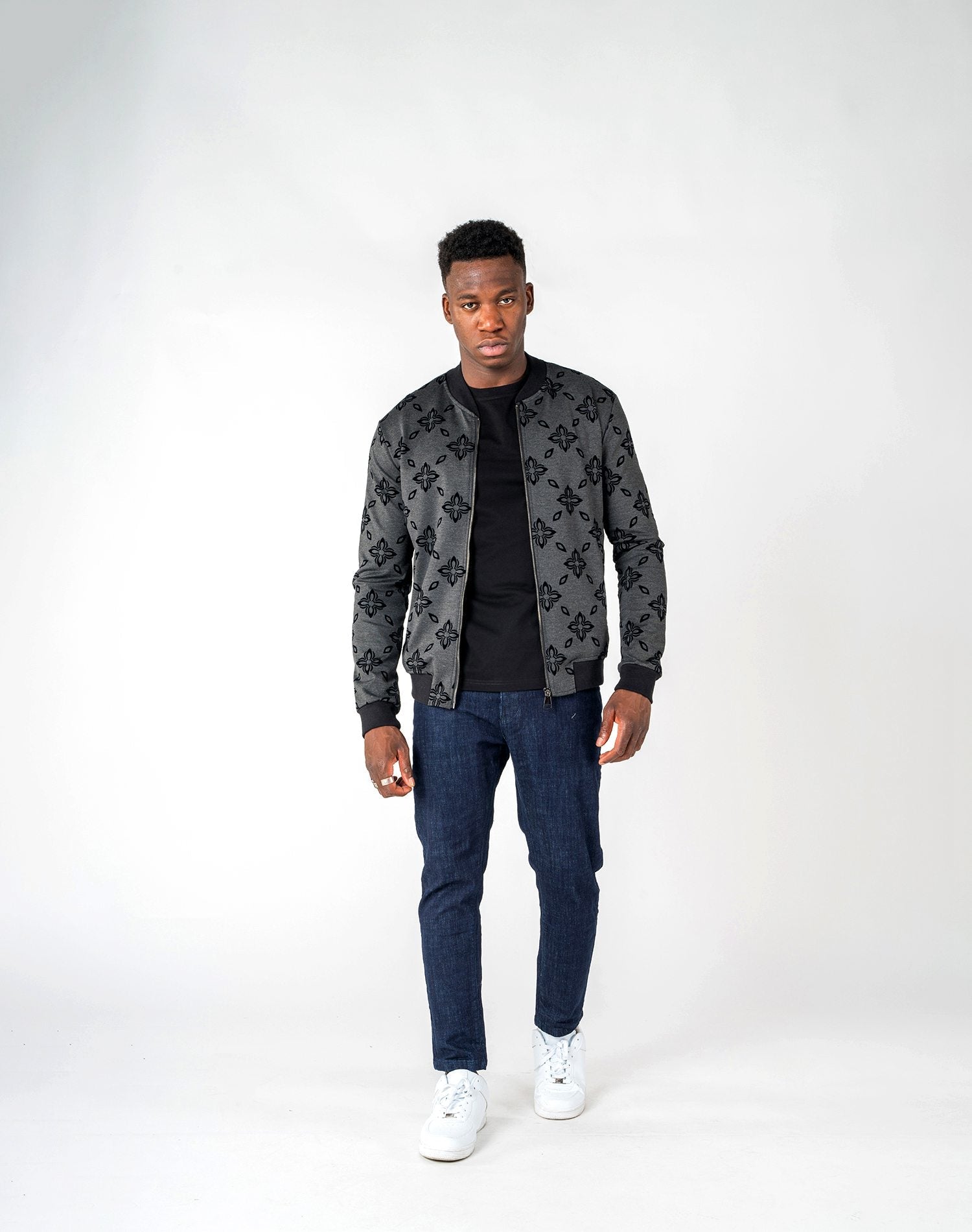 Chaqueta bomber de hombre jacquard flocado de estrellasAbrigos / ChaquetasGrisS