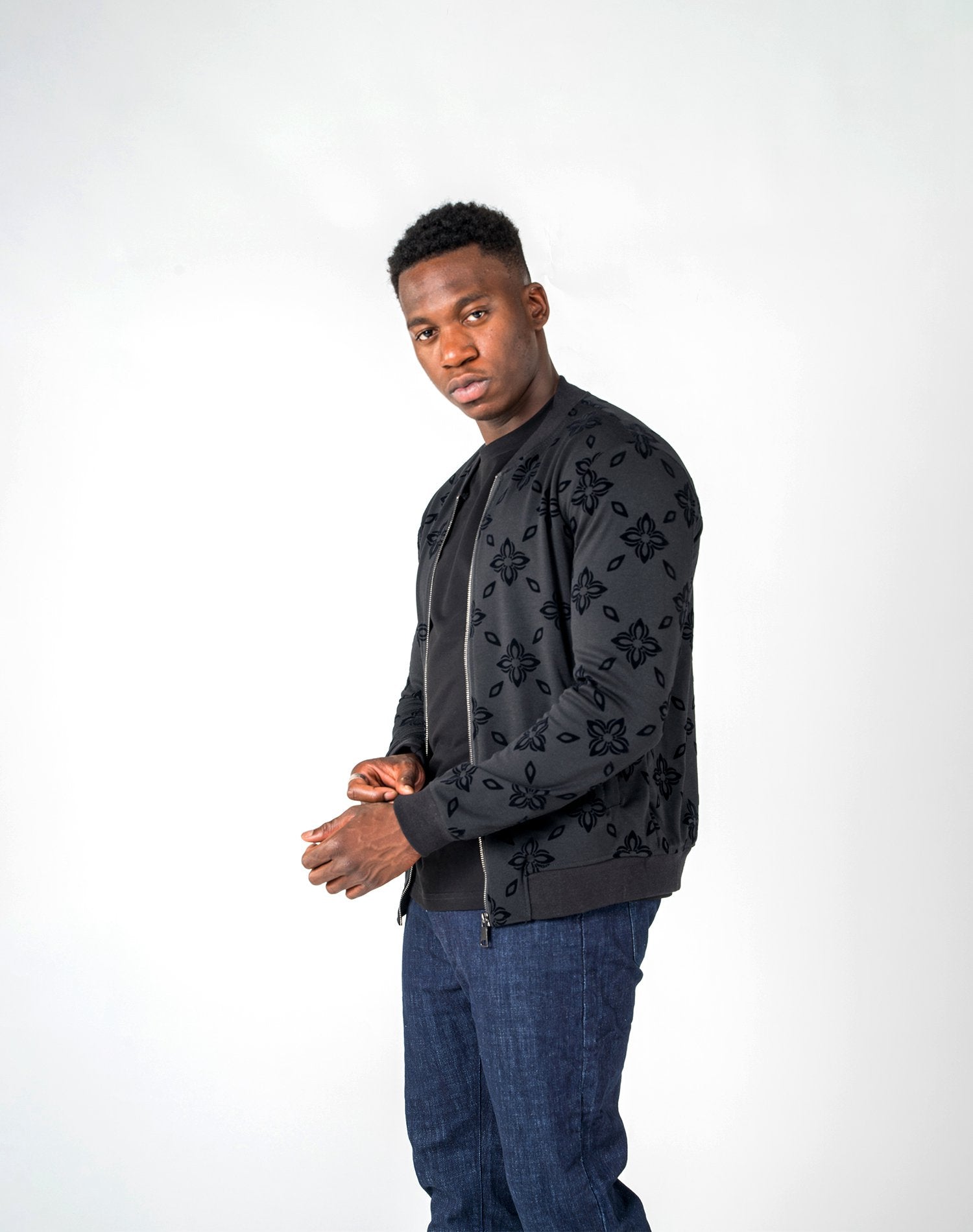 Chaqueta bomber de hombre jacquard flocado de estrellasAbrigos / ChaquetasNegroS