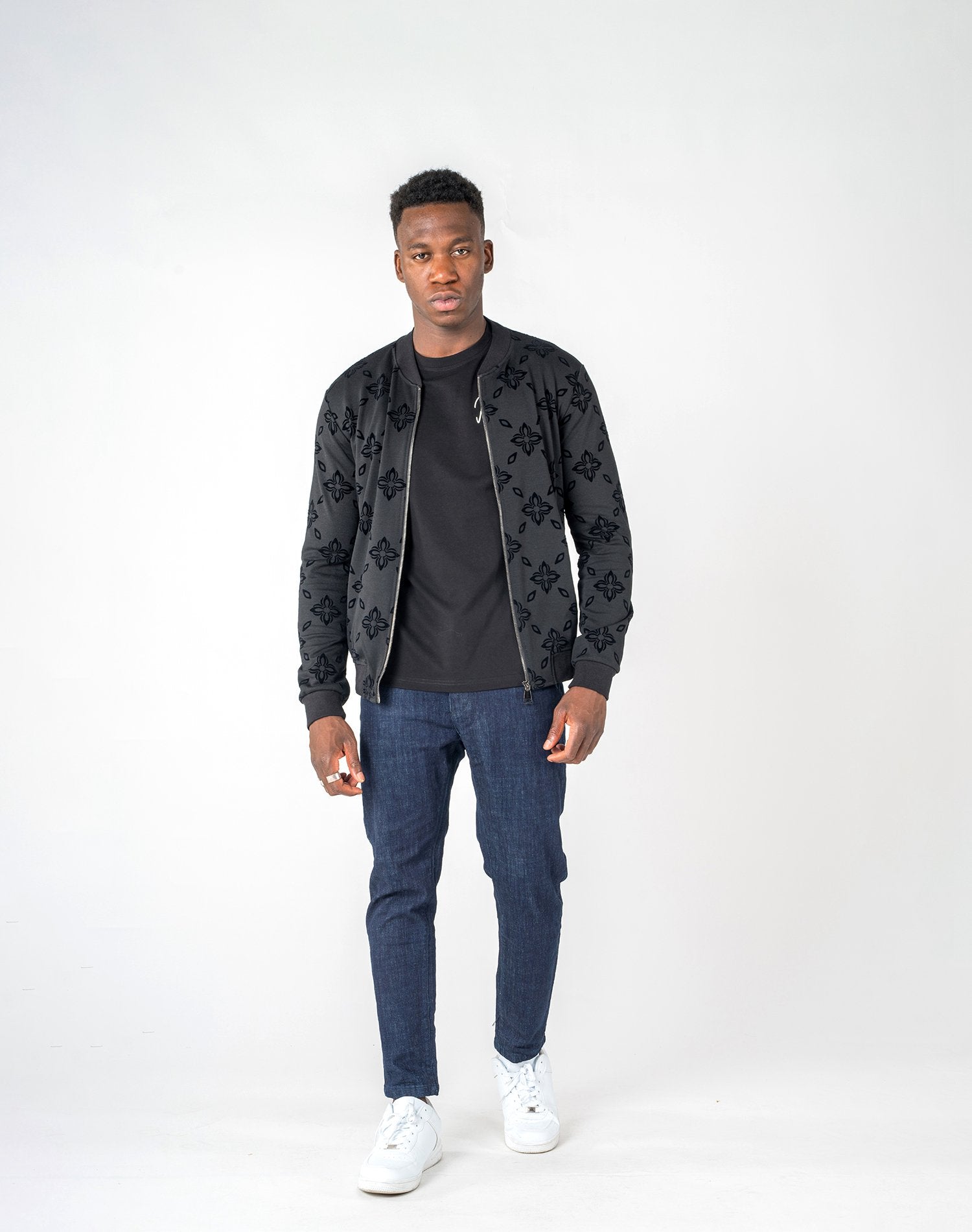 Chaqueta bomber de hombre jacquard flocado de estrellasAbrigos / ChaquetasNegroS