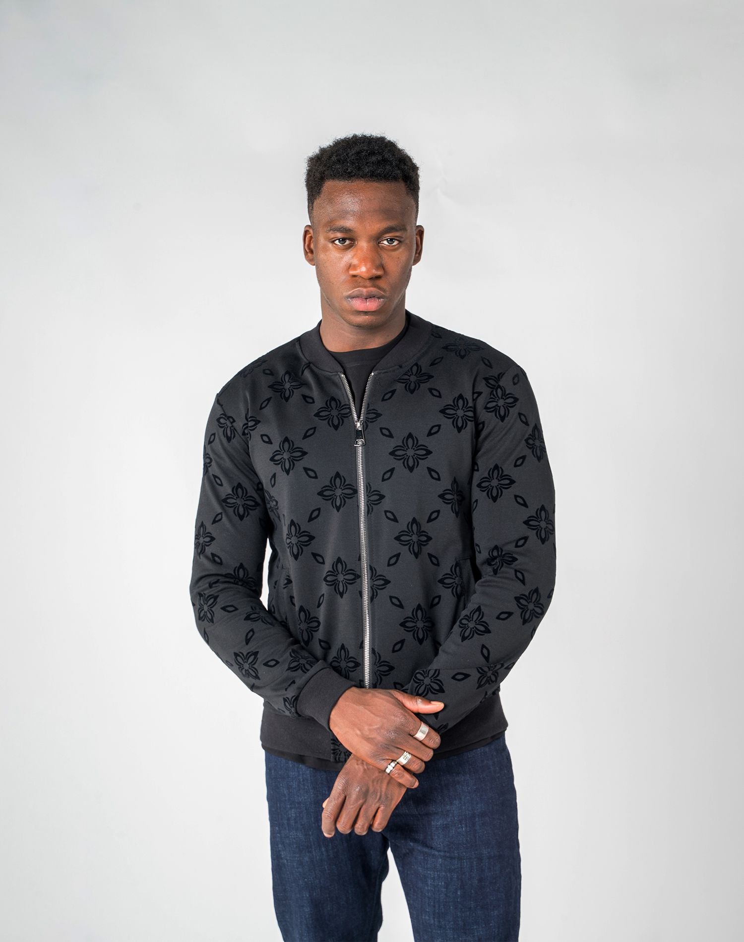 Chaqueta bomber de hombre jacquard flocado de estrellasAbrigos / ChaquetasNegroS