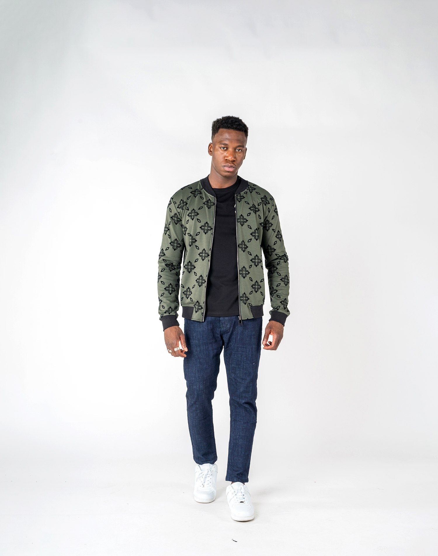 Chaqueta bomber de hombre jacquard flocado de estrellasAbrigos / ChaquetasVerde militarS