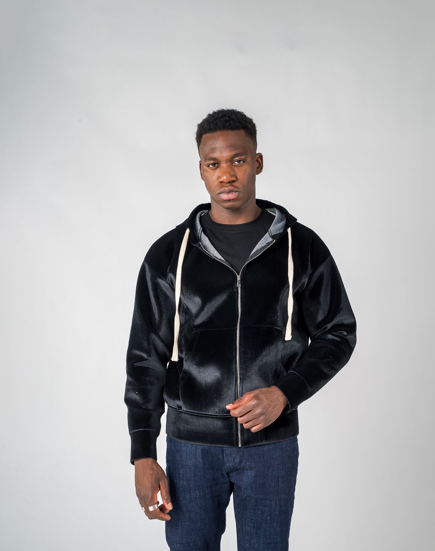 Chaqueta de chenilla con capucha oversize para hombreAbrigos / ChaquetasNegroS