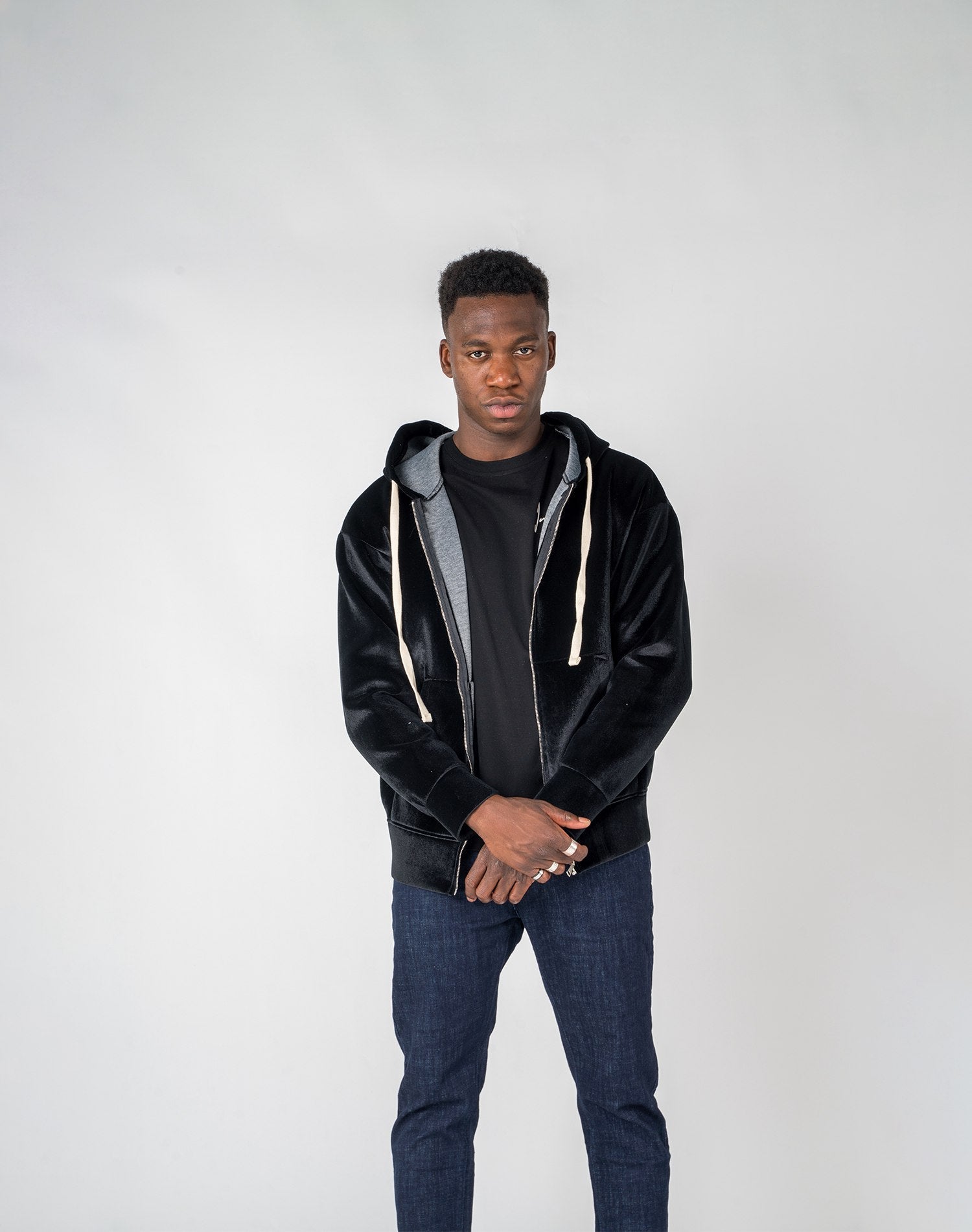 Chaqueta de chenilla con capucha oversize para hombreAbrigos / ChaquetasNegroS