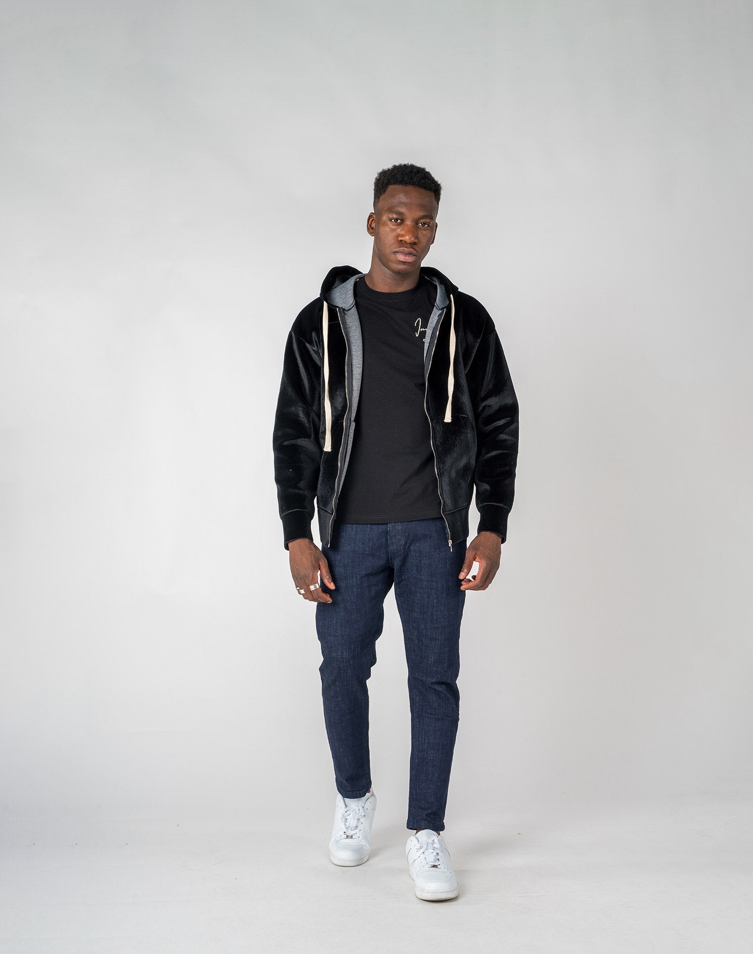 Chaqueta de chenilla con capucha oversize para hombreAbrigos / ChaquetasNegroS