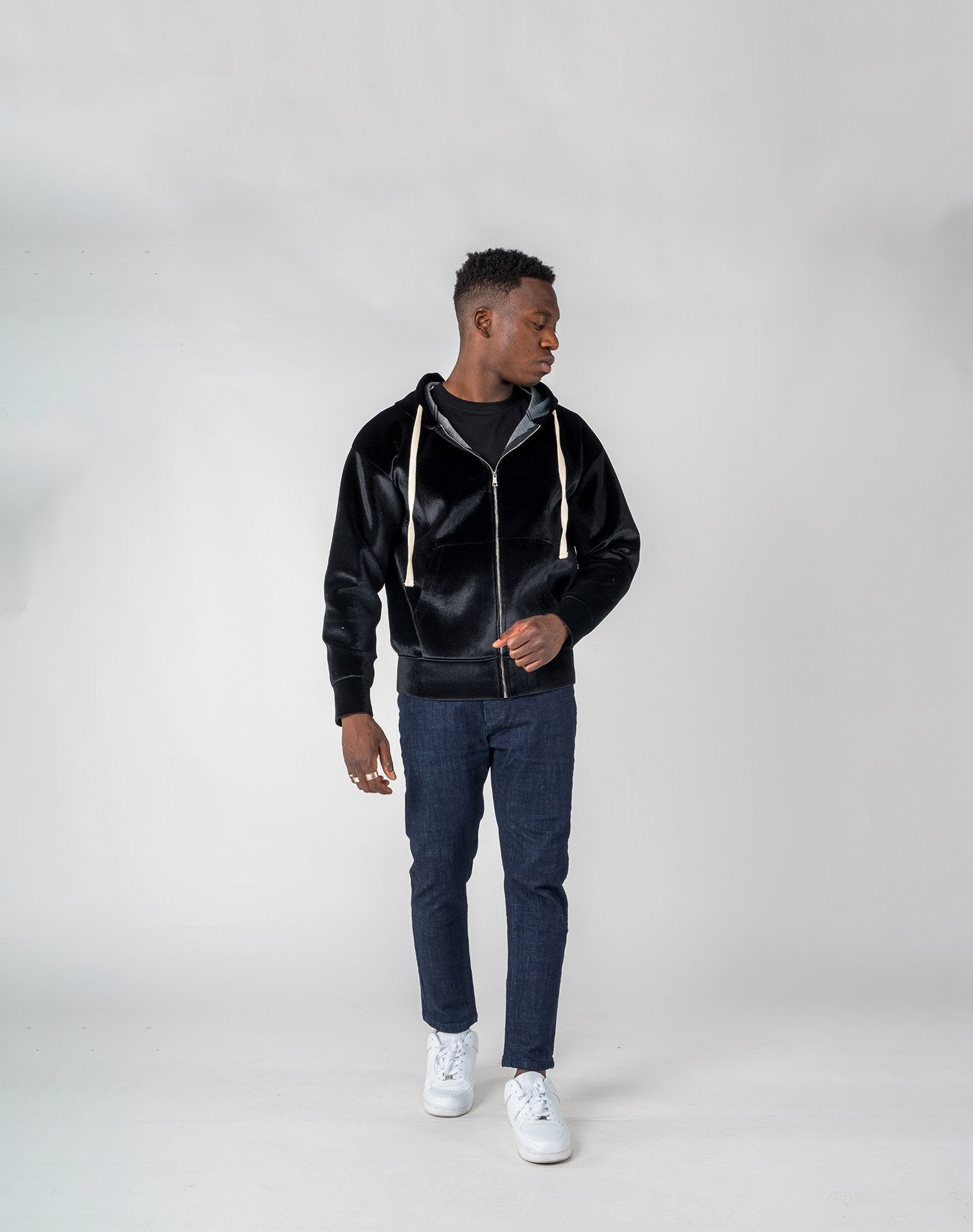 Chaqueta de chenilla con capucha oversize para hombreAbrigos / ChaquetasNegroS