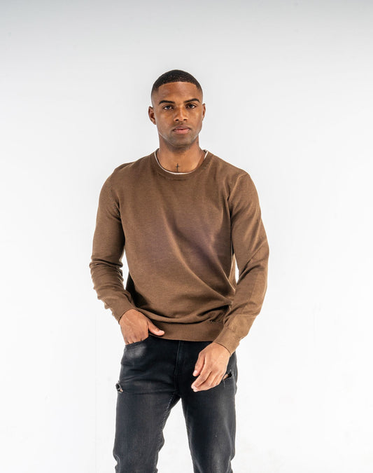 Jersey cuello redondo con diseño de costuras bicolorJerseisCamel tostadoM