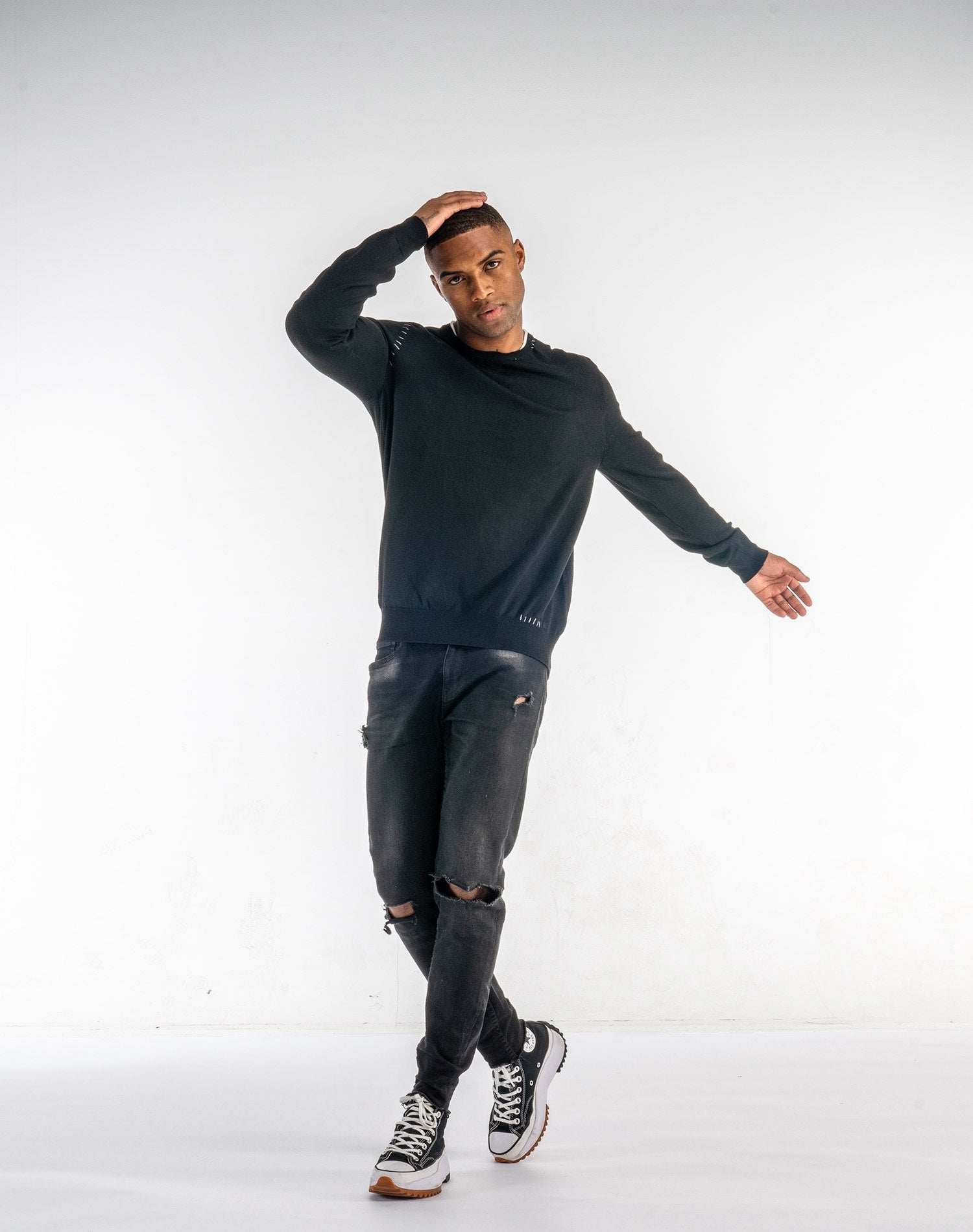 Jersey cuello redondo con diseño de costuras bicolorJerseisNegroS