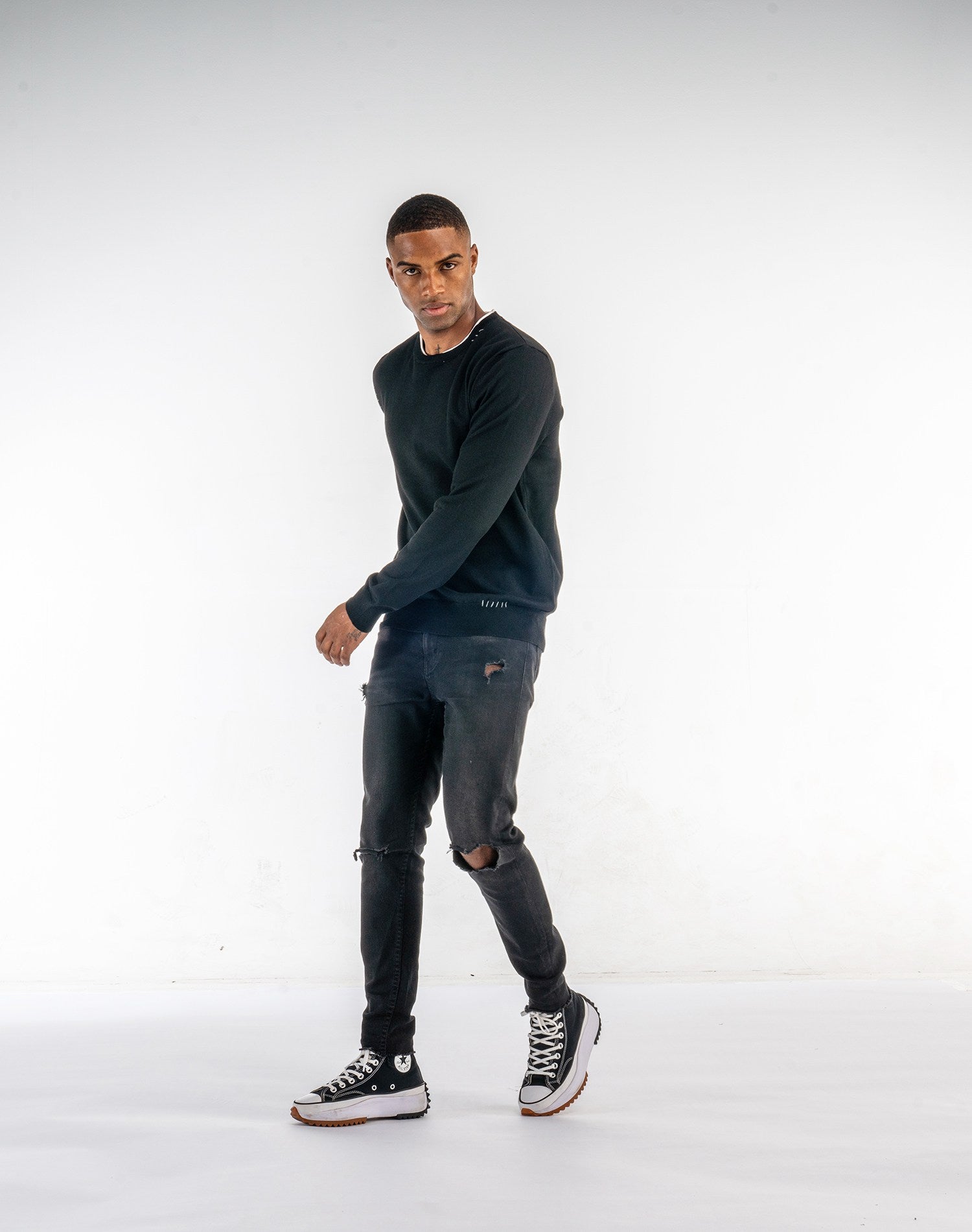 Jersey cuello redondo con diseño de costuras bicolorJerseisNegroS