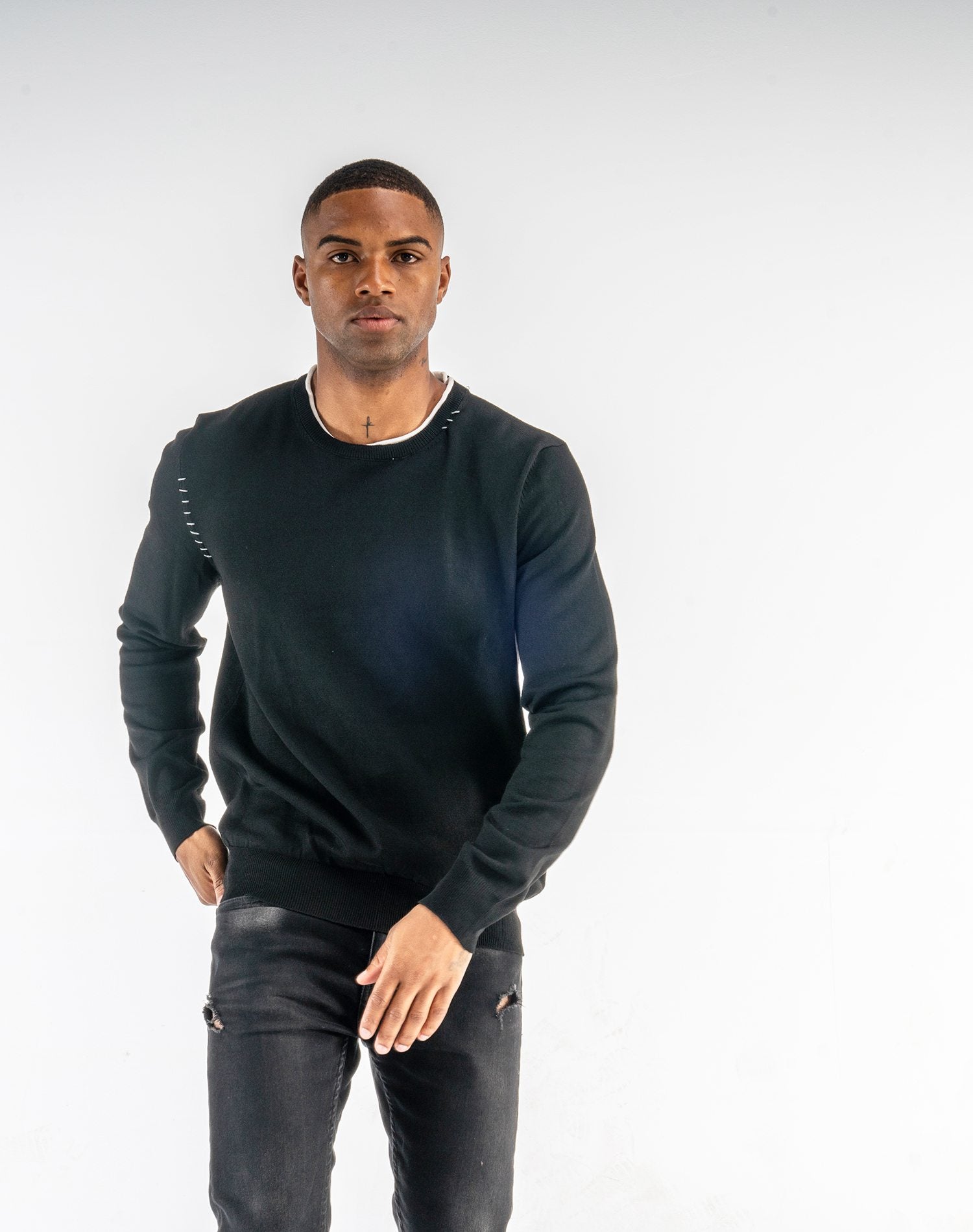 Jersey cuello redondo con diseño de costuras bicolorJerseisNegroS