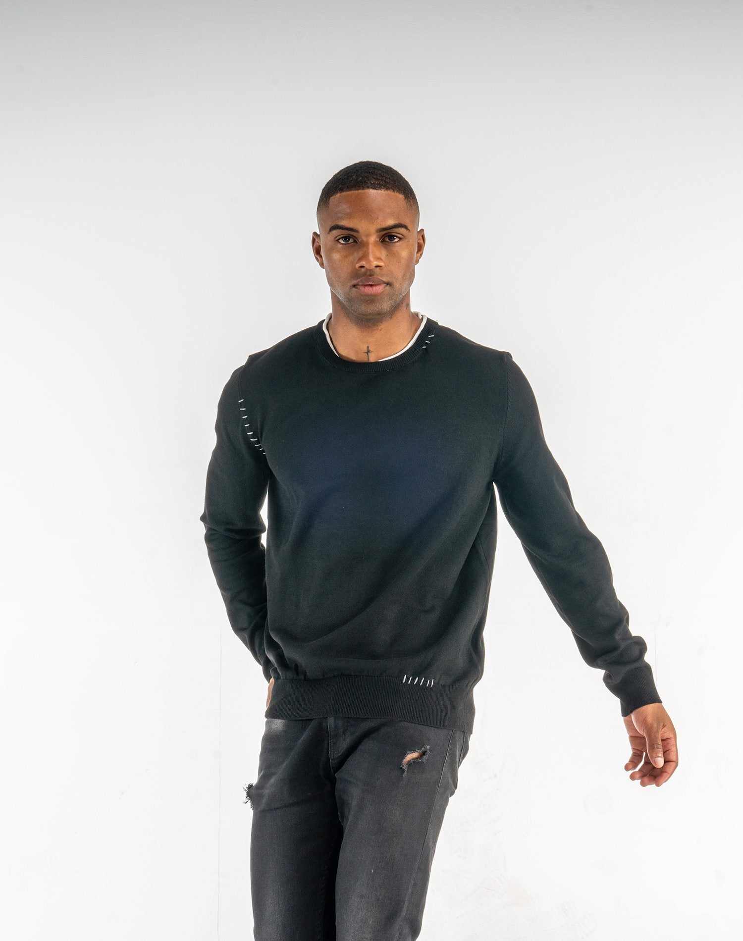 Jersey cuello redondo con diseño de costuras bicolorJerseisNegroS