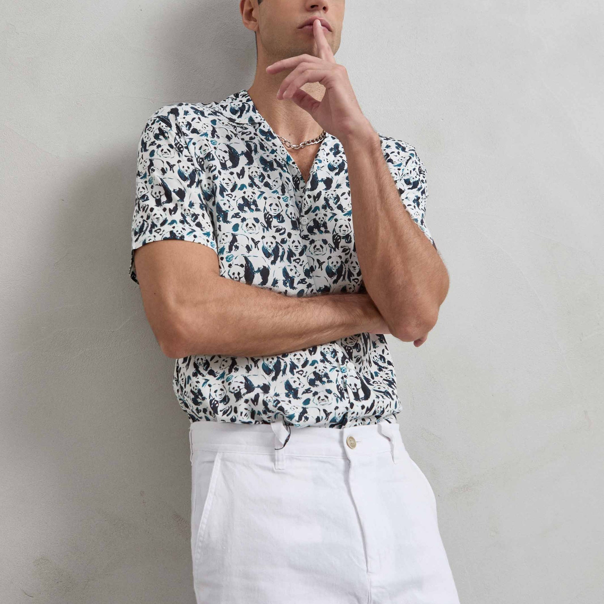 camisa hawaiana hombre estampado panda manga corta