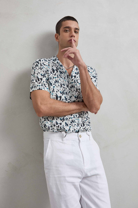camisa hawaiana hombre estampado panda manga corta