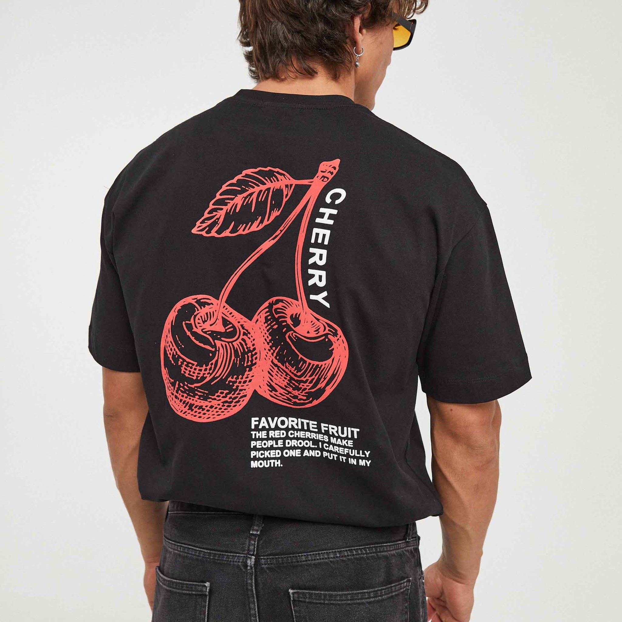 camiseta oversize hombre 100 algodón estampado cereza CHERRY