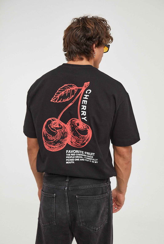 camiseta oversize hombre 100 algodón estampado cereza CHERRY