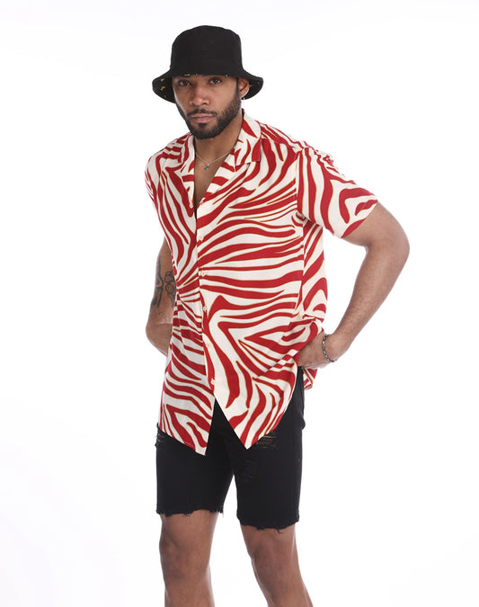 Camisa hawaiana de cebra roja