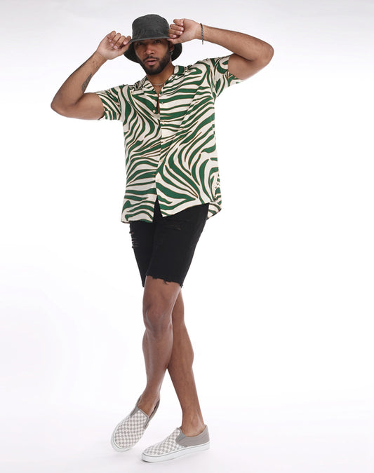 Camisa hawaiana de cebra verde