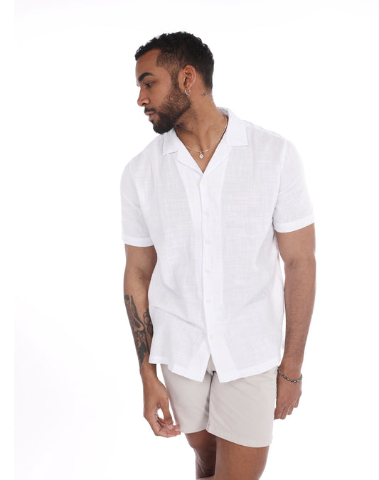 Camisa hawaiana blanca de algodón