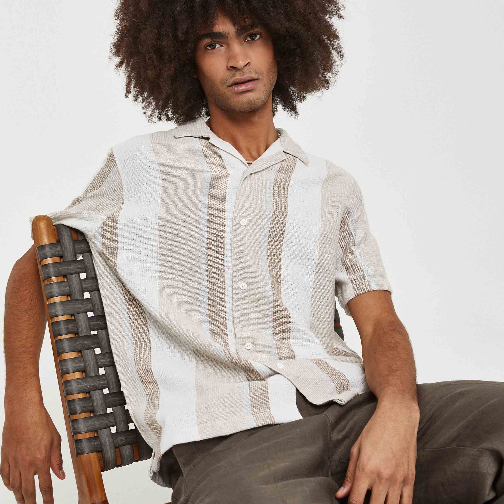 Camisa de rayas con estructura en algodón regular fit | Imperio