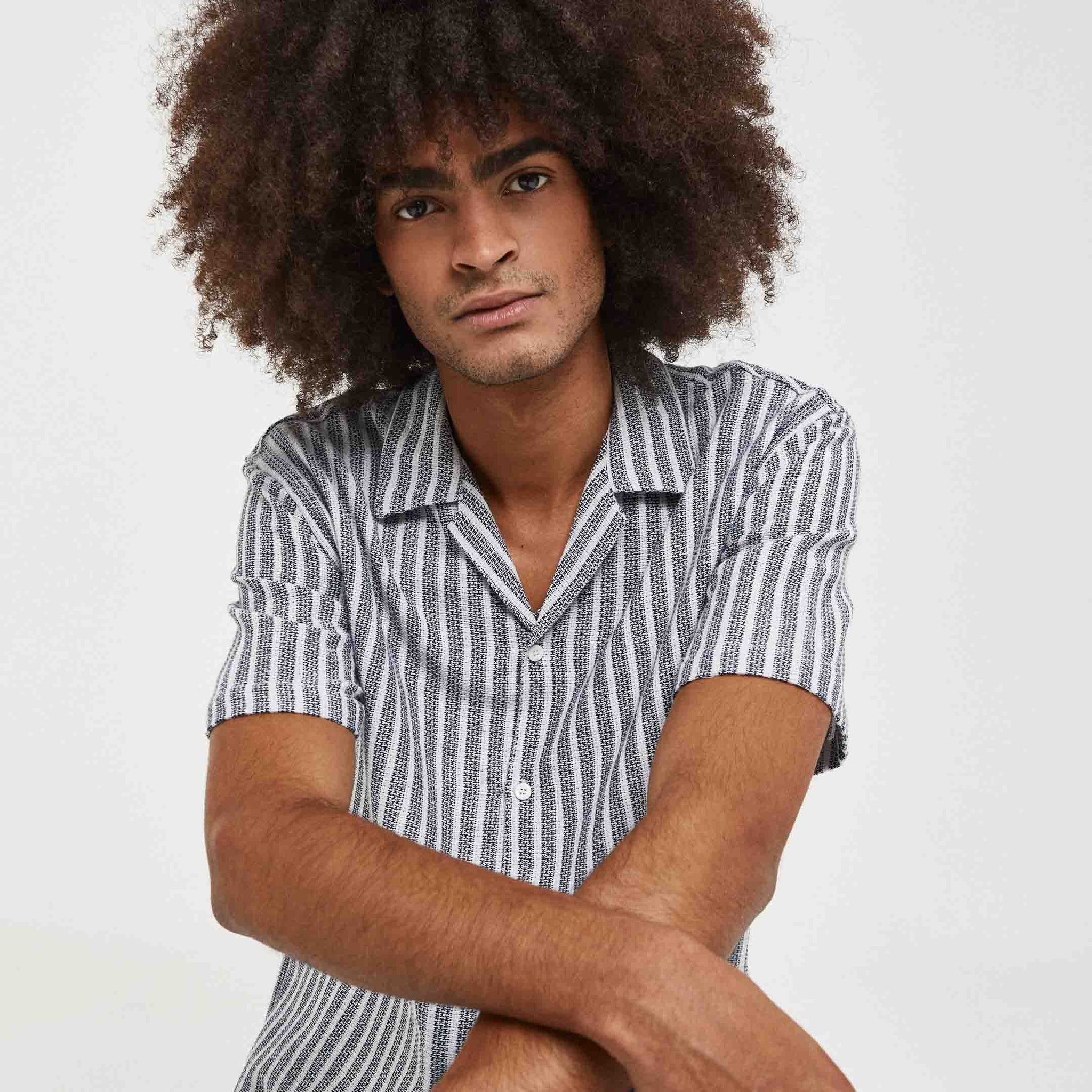 Camisa de rayas con estructura en algodón regular fit | Imperio