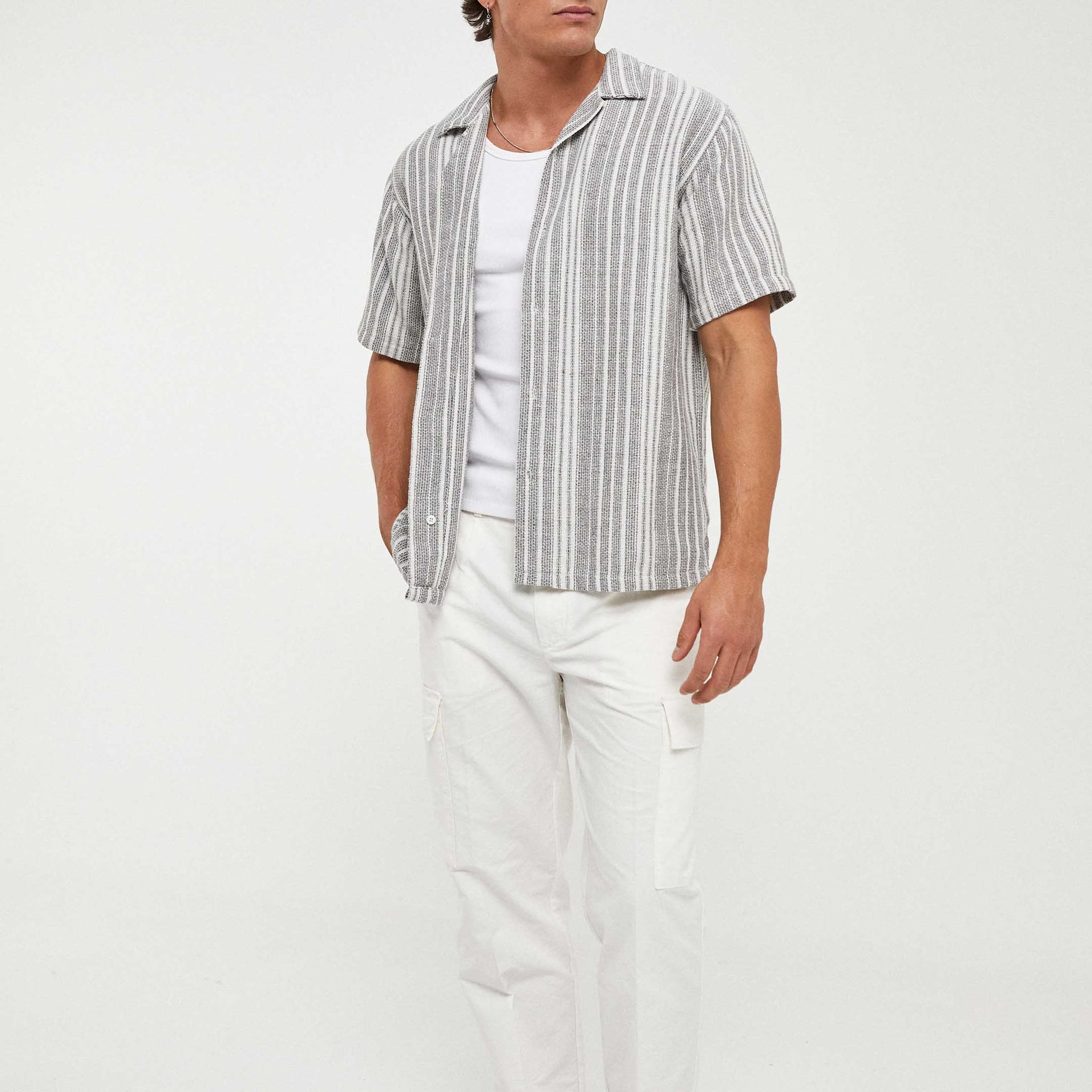 Camisa de rayas con estructura en algodón regular fit | Imperio