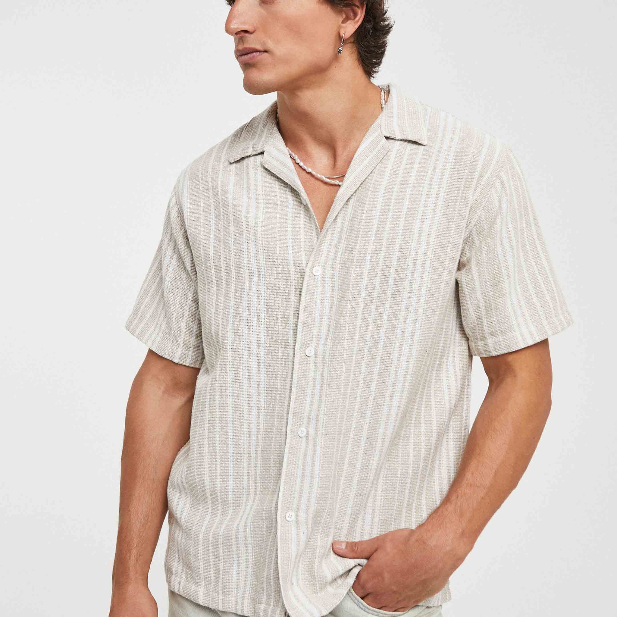 Camisa de rayas con estructura en algodón regular fit | Imperio