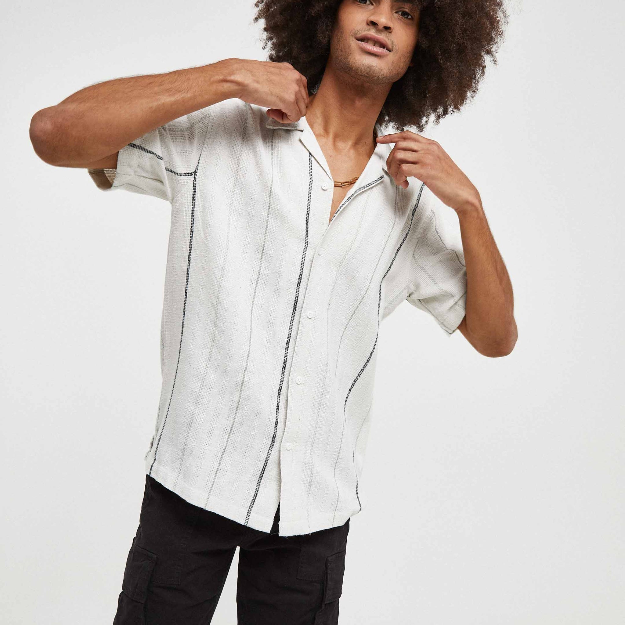 Camisa de rayas con estructura en algodón regular fit | Imperio