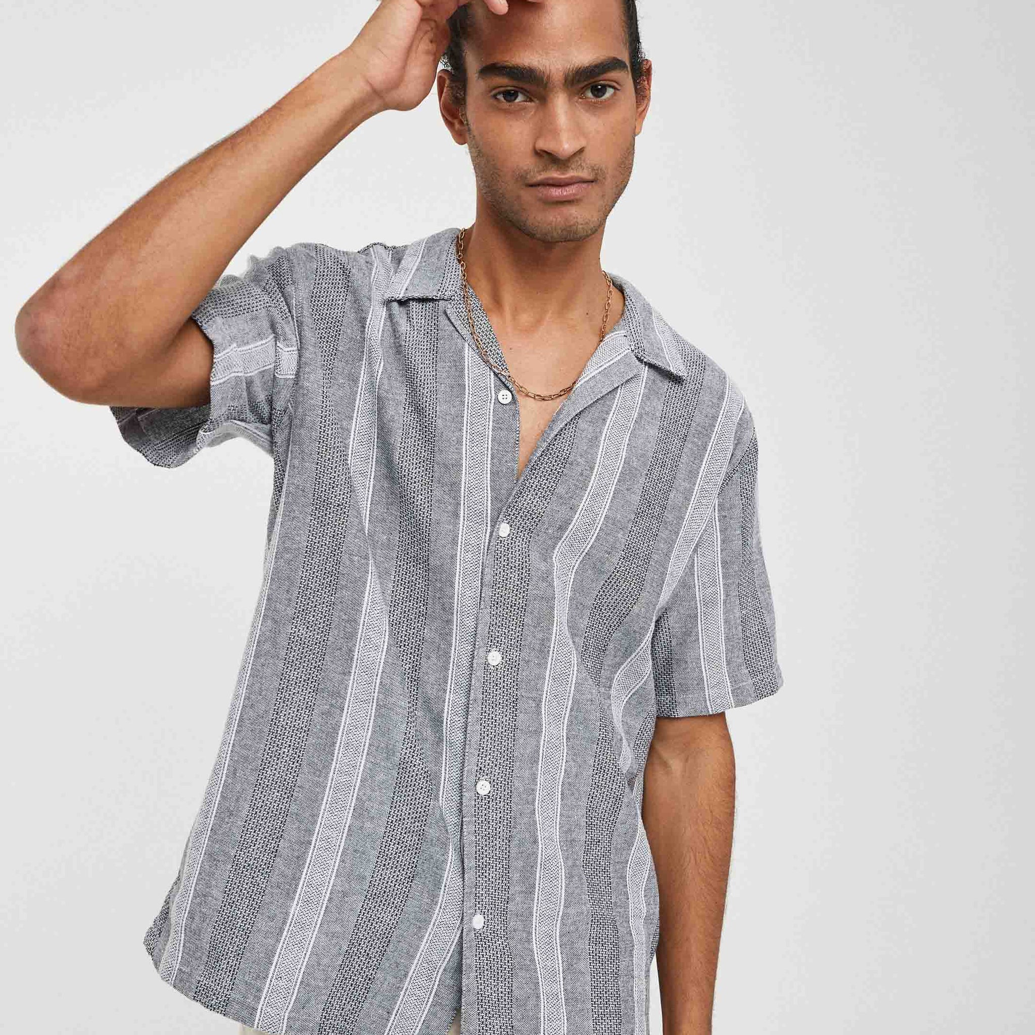 Camisa de rayas con estructura en algodón regular fit | Imperio
