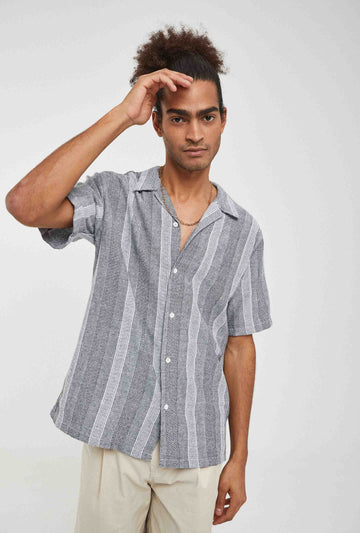 Camisa de rayas con estructura en algodón regular fit | Imperio