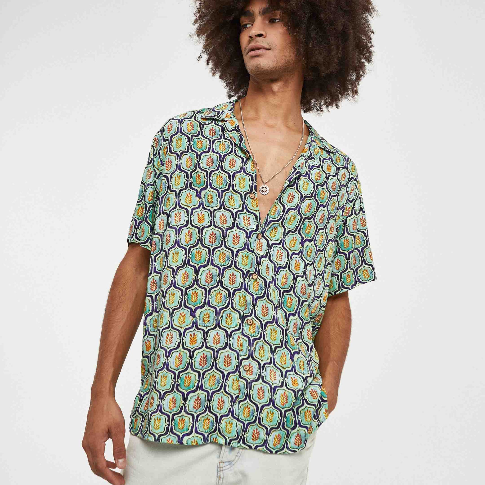 Camisa hawaiana de trigo verde