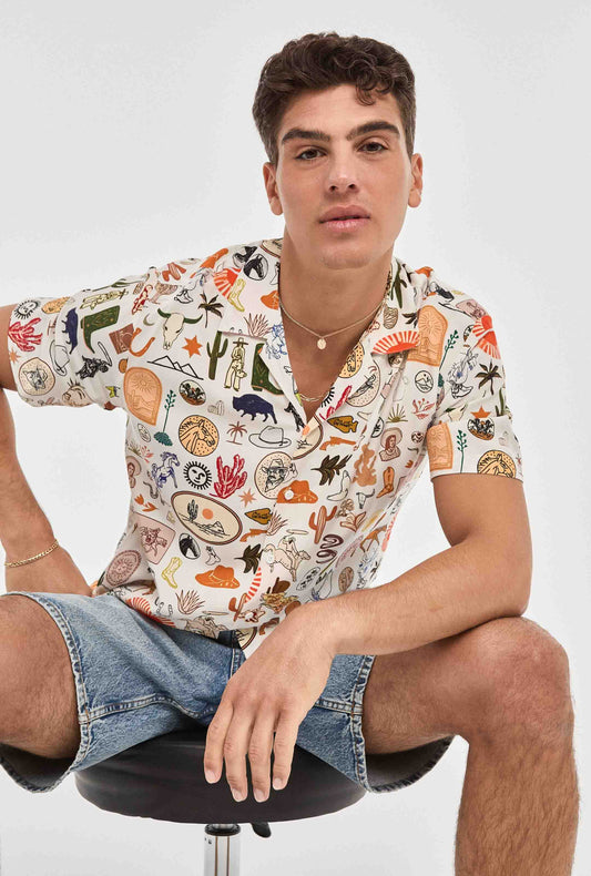 Camisa hawaiana blanca de cow boy