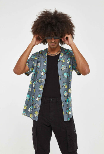 Camisa hawaiana gris de robot