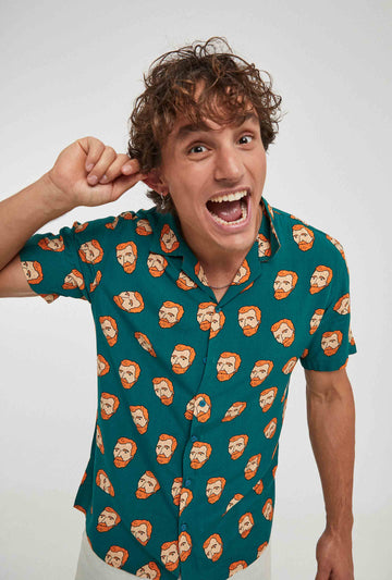 Camisa hawaiana verde con estampandos de van gogh
