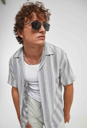 Camisa de rayas con estructura en algodón regular fit | Imperio