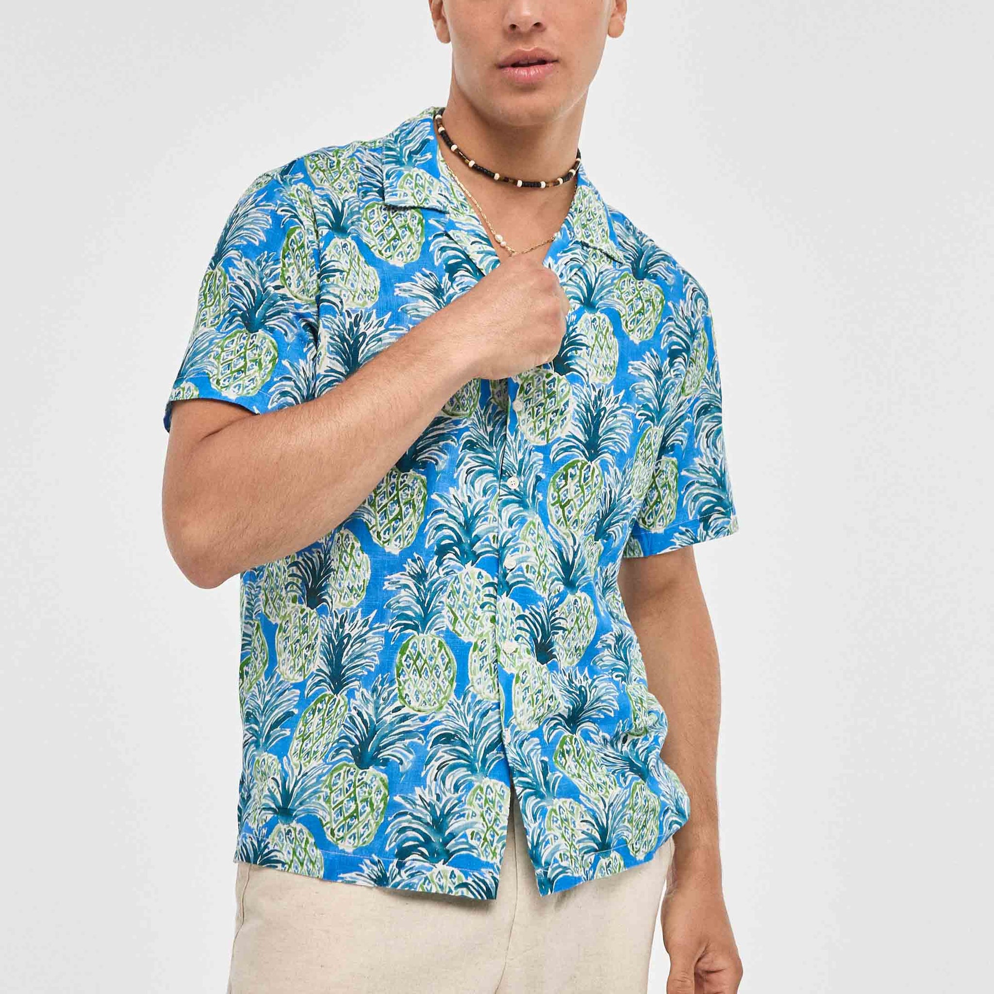 Camisa de algodón hawaiana de piñas