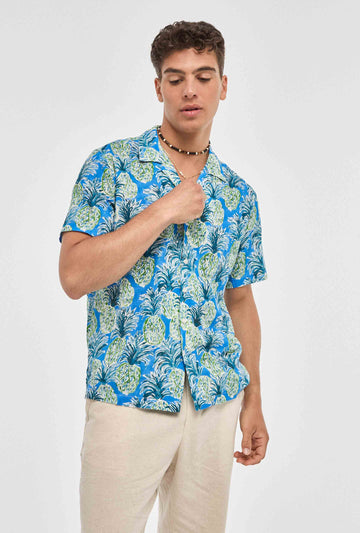 Camisa de algodón hawaiana de piñas
