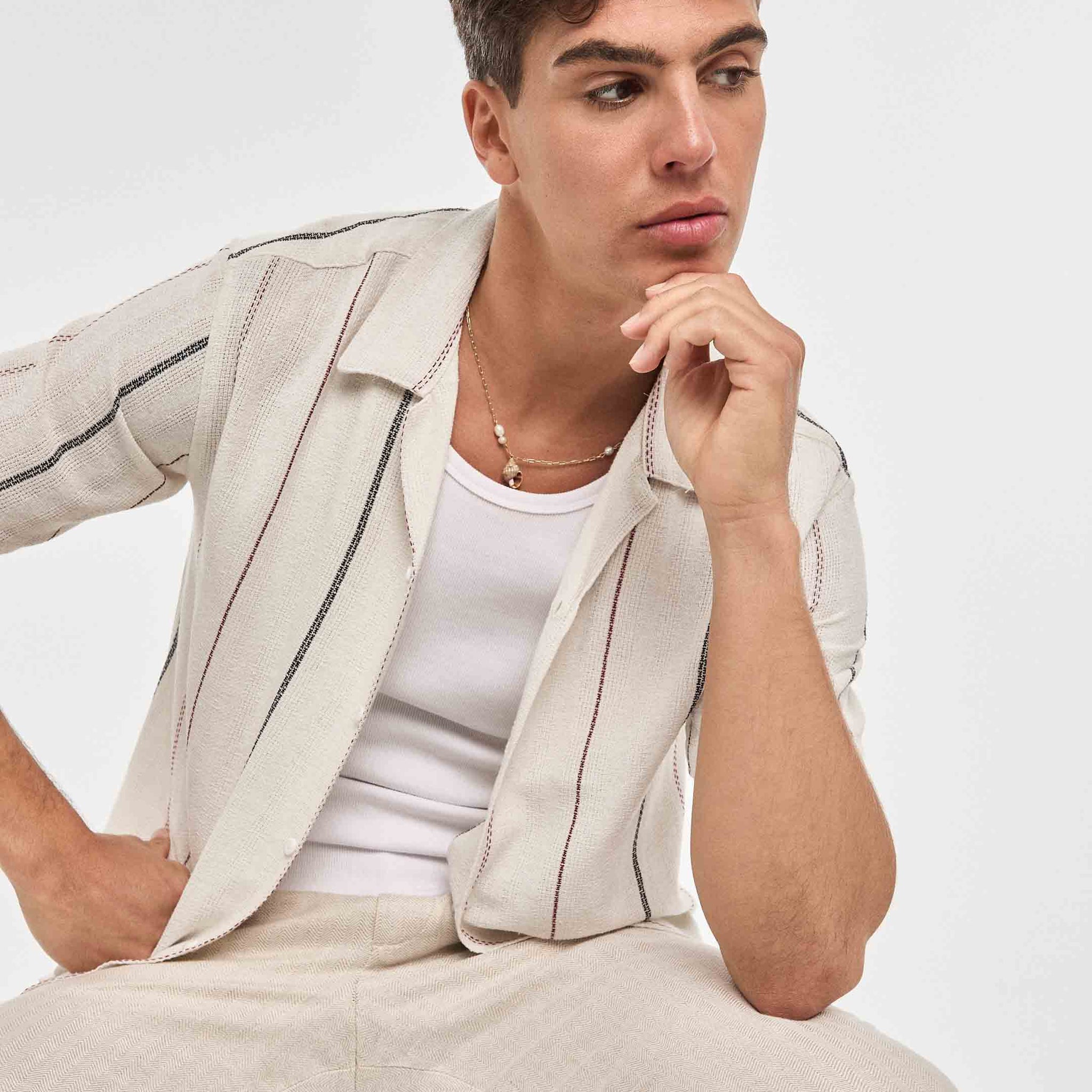 Camisa de rayas con estructura en algodón regular fit | Imperio