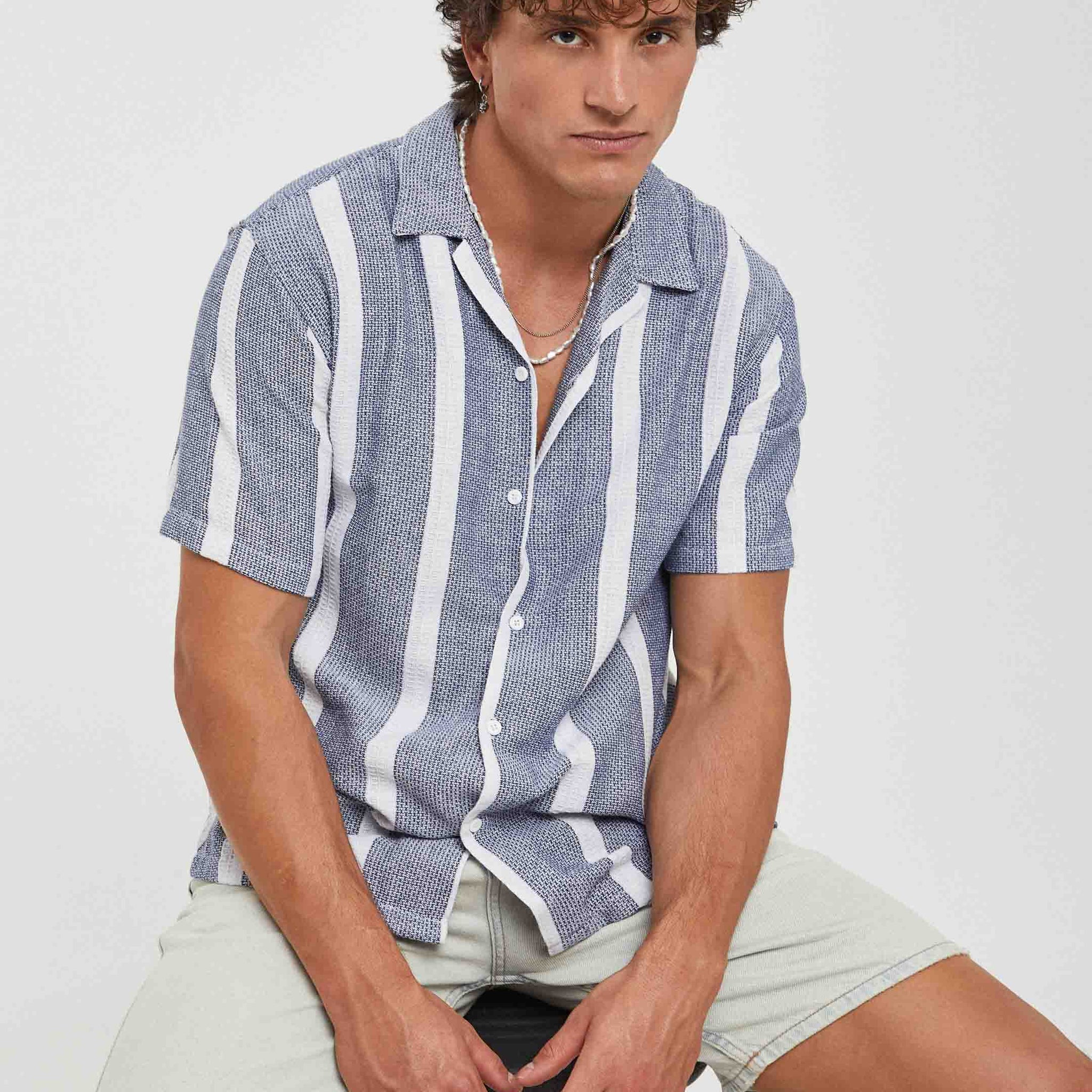 Camisa de rayas con estructura en algodón regular fit | Imperio Shop