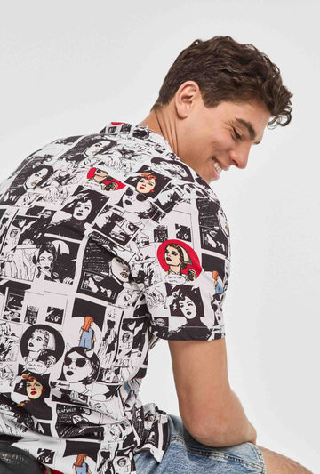 Camisa hawaiana blanca de comic