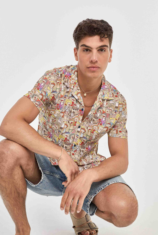 Camisa hawaiana beis de comic