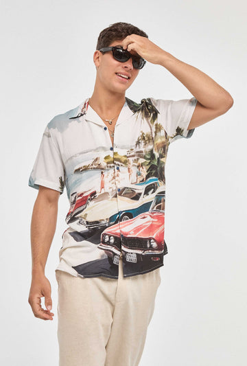 Camisa hawaiana blanca cubana años 90s
