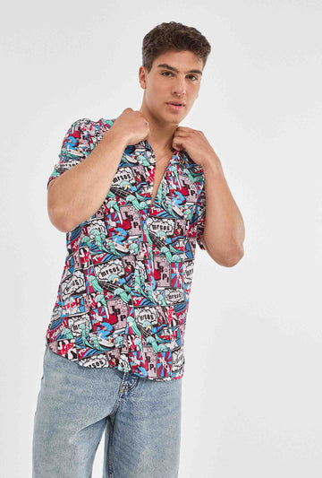 Camisa hawaiana azul de comics