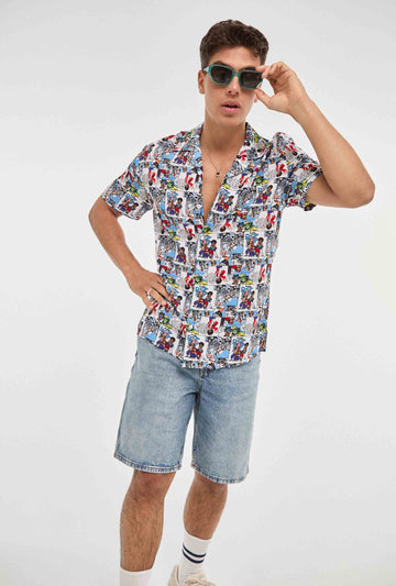 Camisa hawaiana azul de comics